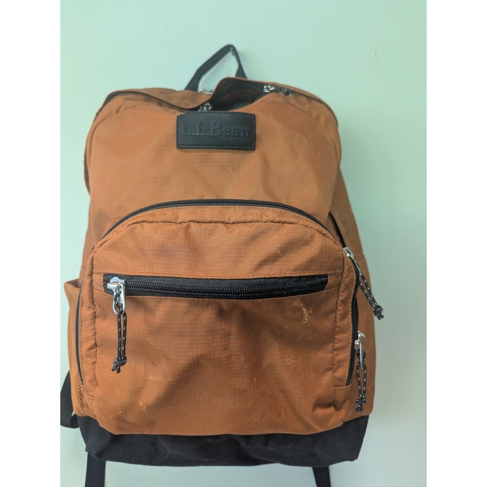 L.L. Bean Ripstop Nylon Backpack Brown Black School Travel Hiking Daypack Bag